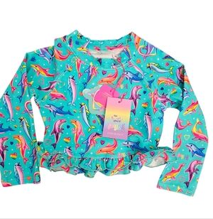 LISA FRANK Posh Peanut Rash guard swim Top 3T New Tags Dancing Dolphins